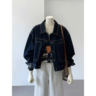 Áo khoác jeans nữ crop chỉ nổi