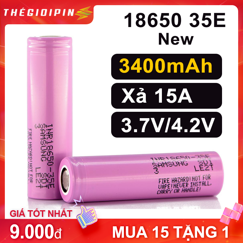 [Mới về] Pin Mới 18650 Samsung 35E  3400mAh, 3.7v xả15A , Mua 15 tặng 1, Freeship