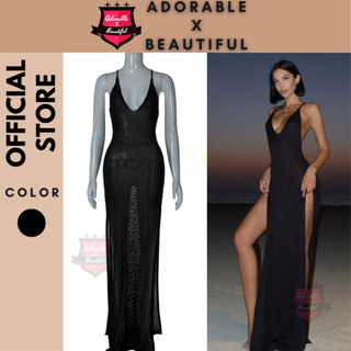   Ảnh Thật  Đầm Body 2 Dây Dài Thun Mỏng Cổ V Hở Lưng Đầm Maxi Hai Dây Xuyên Thấu Đi Biển Đen  AdorablexBeautiful  