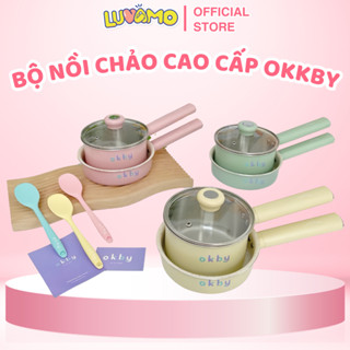 Bộ nồi chảo nấu đồ ăn dặm Okby cho bé nồi quánh 14cm, chảo 16cm chống dính Luvamo