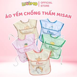  Áo yếm ăn dặm cho bé MISAN chống thấm cộc tay 2 lớp cotton thoáng mát an toàn Luvamo 