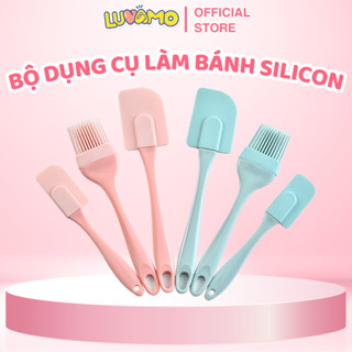 Bộ dụng cụ làm bánh 3 món silicon gồm chổi cọ quét dầu ăn, spatula trộn bột, phới dẹt đánh trứng kem chịu nhiệt Luvamo