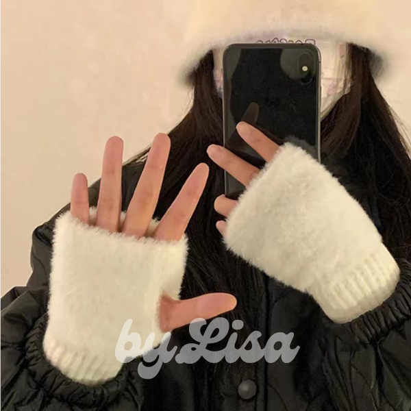 Găng Tay Len Giữ Ấm Lông Cừu Bao Tay Xỏ Ngón Chất Lông Mềm Mịn Mùa Đông Giữ Nhiệt by.Lisa