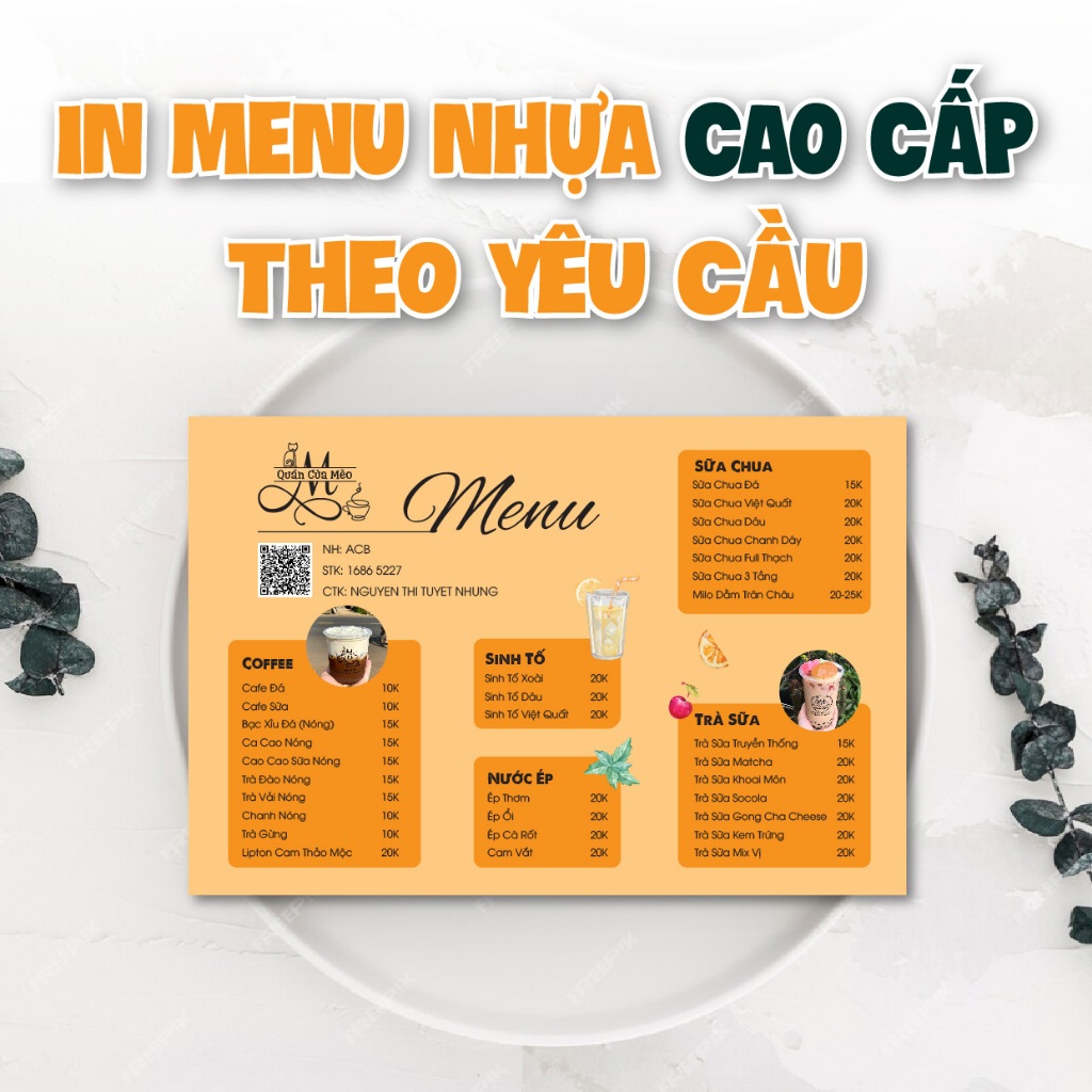 In menu nhựa PVC Cao cấp - Chống nước - Bền màu