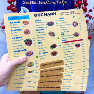 In menu nhựa PVC Cao cấp - Chống nước - Bền màu