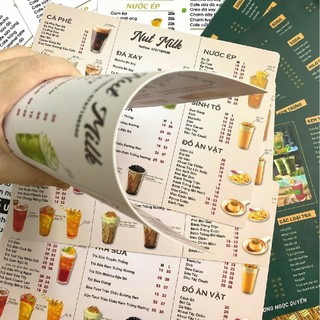 In menu nhựa PVC Cao cấp - Chống nước - Bền màu