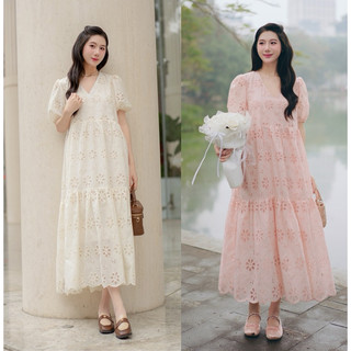  PETBYCHANG - Váy ren boi cổ tim dáng dài phom suông 