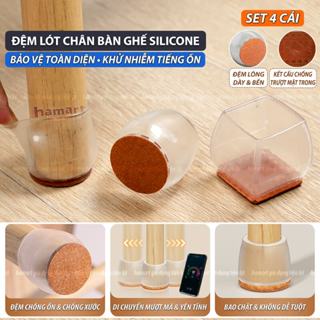 SET 4 Đệm Lót Chân Bàn Ghế Vuông Tròn Chống Ồn Hamart Bọc Chân Ghế Gỗ Silicone Chống Xước Sàn Nhà