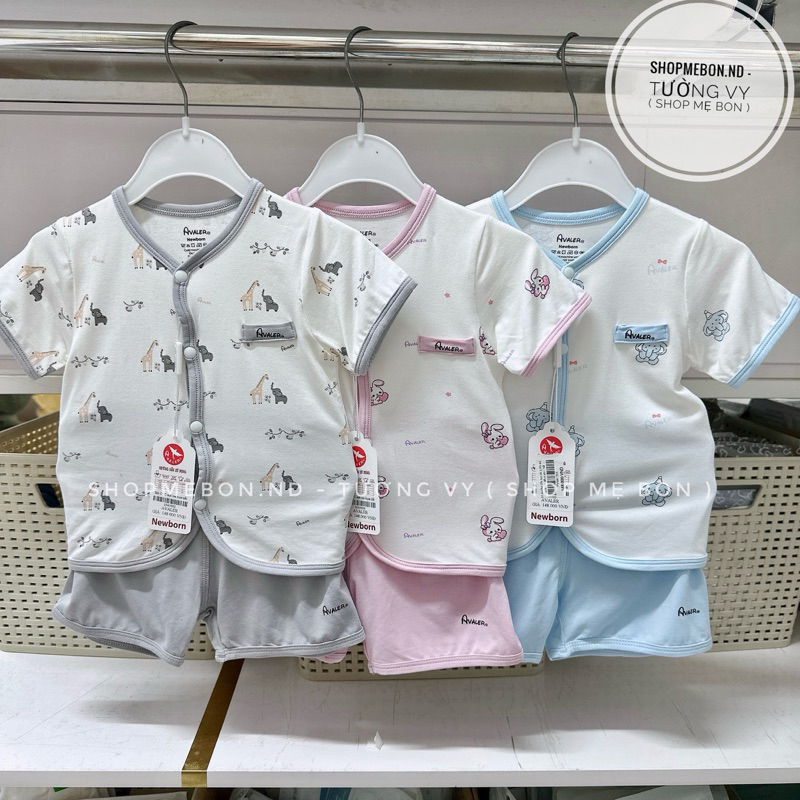 Bộ Avaler cộc tay cài giữa vải sợi tre cho bé sơ sinh