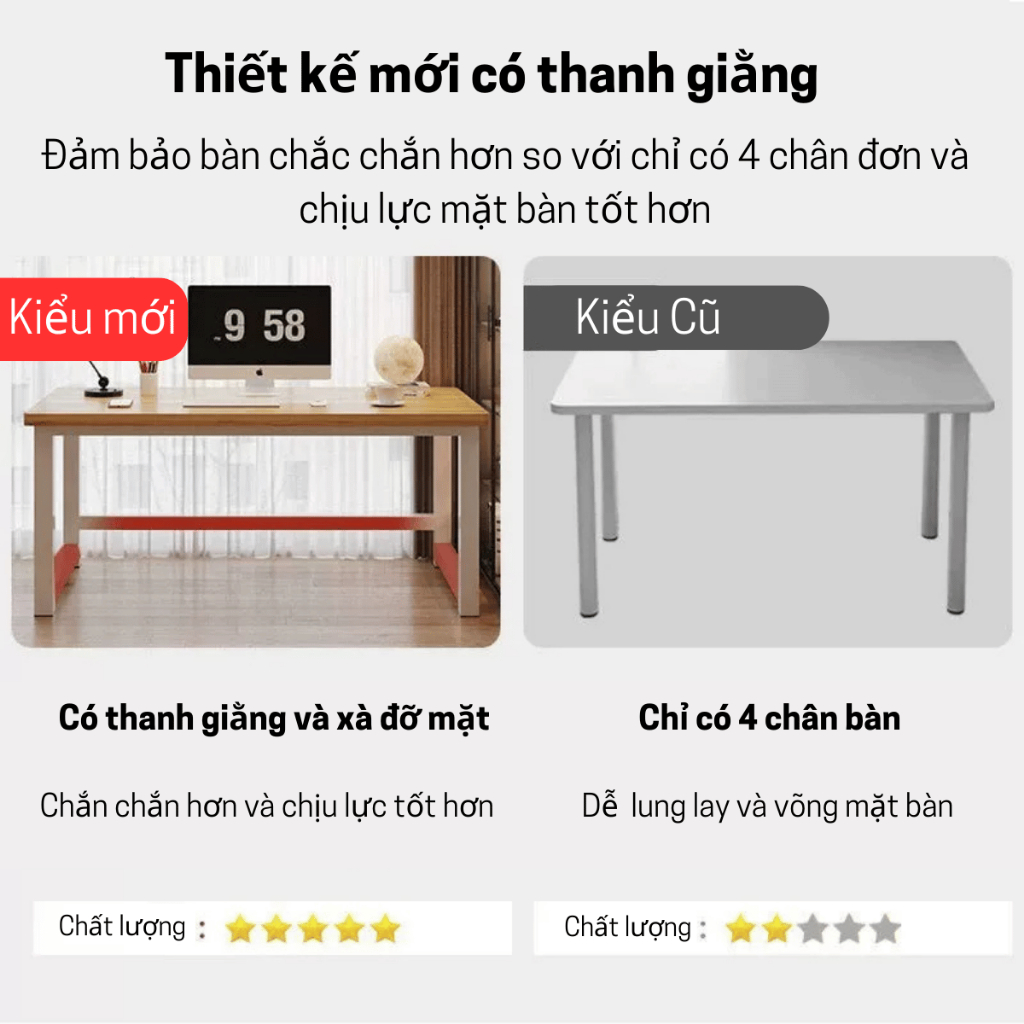 Bàn văn phòng, Bàn làm việc chân sắt 4x4cm sơn tĩnh điện, Mặt MDF 15mm, chịu tải lớn | BigBuy360 - bigbuy360.vn