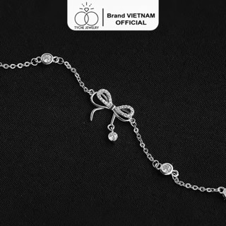 Lắc tay bạc nữ Tyche Camellia, vòng tay nơ treo hạt đá nhẩy lấp lánh TYCHE JEWELRY