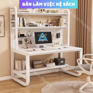 Bàn làm việc có kệ sách, Bàn học sinh U cong màu sắc đa dạng, Mặt MDF dày 15mm, chân thép sơn tĩnh điện