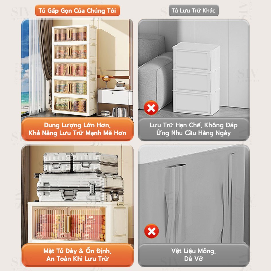 SIV 50-90CM Tủ lưu trữ có thể gập lại Tủ nhựa gấp Lắp đặt nhanh chóng | BigBuy360 - bigbuy360.vn