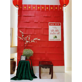 Set 100 tờ giấy nhung đỏ trơn không in dán tường, treo mai, đào trang trí Tết
