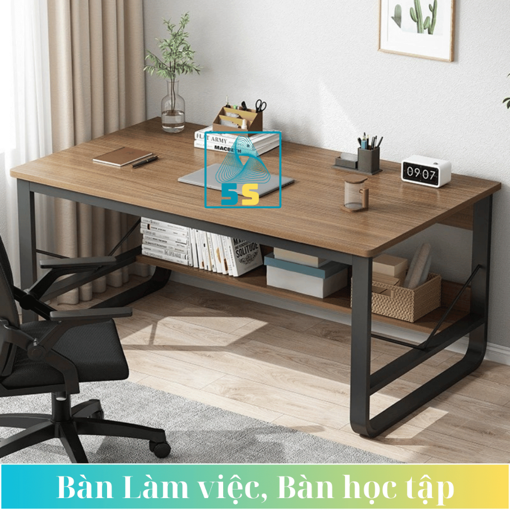 Bàn Học Kèm Kệ Gỗ Lửng– Chân Cong 2x4 – MDF 15mm – Tải 200kg – Dành Cho Người Cần Bàn Siêu Bền | BigBuy360 - bigbuy360.vn