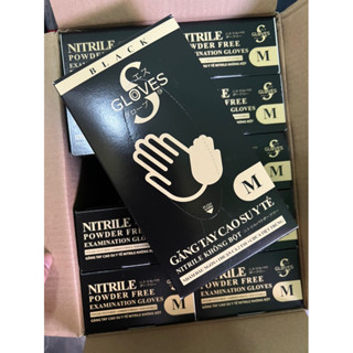 Thùng 10 Hộp =500Đôi Găng Tay Cao Su Y Tế Nitrile Không Bột Màu Đen Sgloves 3,5G, Dùng Phun Xăm, Spa