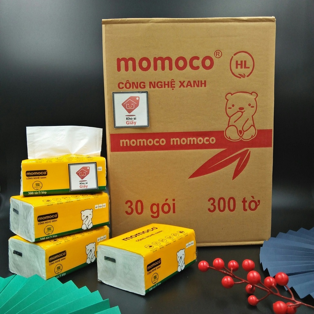 Combo 30 bịch giấy rút lụa Momoco 300 tờ 3 lớp (1 thùng) - Giấy rút loại 1