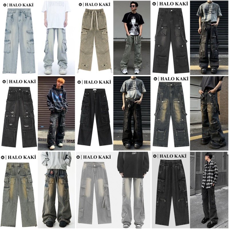 QUẦN JEANS BAGGY ỐNG RỘNG TÚI HỘP [VẢI CAO CẤP] STRAP BOX (8 Túi hộp phối đai ) HÀNG JEANS LOẠI 1 HALO KAKI | BigBuy360 - bigbuy360.vn