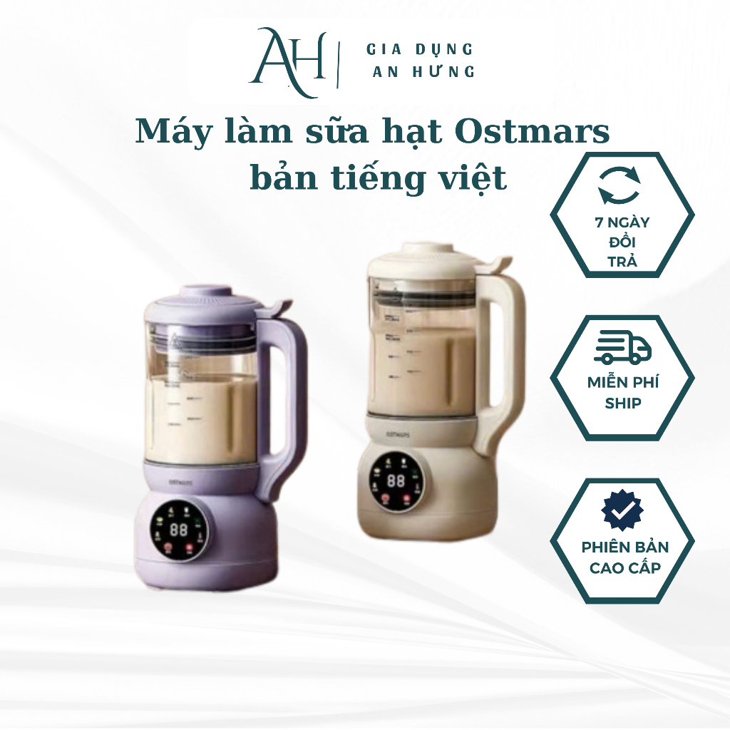 Máy làm sữa hạt, máy xay sinh tố đa năng chính hãng ostmars cối thuỷ tinh 1100ml bản tiếng việt