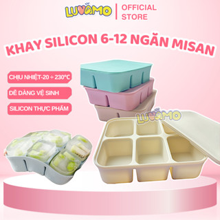 Khay trữ đông silicon 6 ngăn có nắp, trữ đồ ăn dặm, đựng đồ ăn, làm đá cỡ lớn MISAN Luvamo