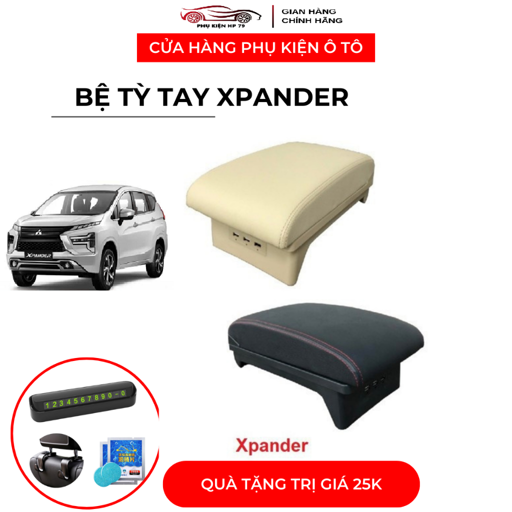 Bệ Tỳ Tay, Mitsubishi  Xpander Mẫu Mới,Bệ Thấp Tiện Lợi Tích Hợp 3 Cổng USB