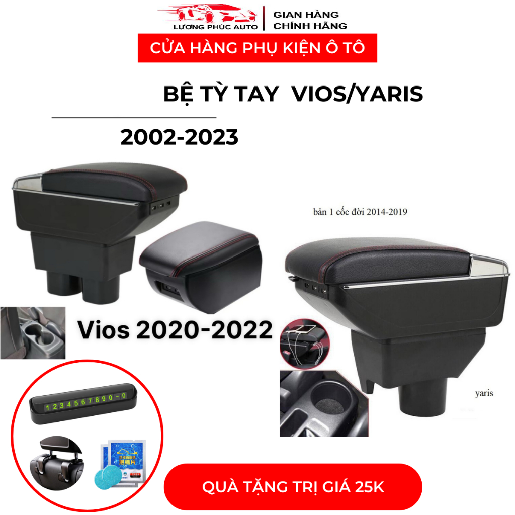 Hộp Tỳ Tay Toyota Vios – Yaris 2014–2022 | Zin Xe, Có Cổng Sạc USB, Lắp Gọn Không Khoan Xe