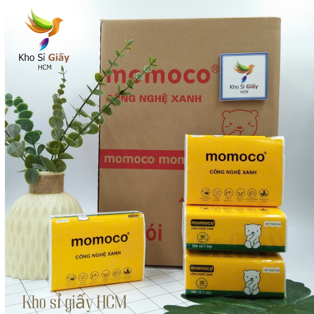 1 THÙNG 30 BỊCH GIẤY RÚT LỤA MOMOCO 300 TỜ 3 LỚP SIÊU MỀM MỊN - Giấy trắng loại 1