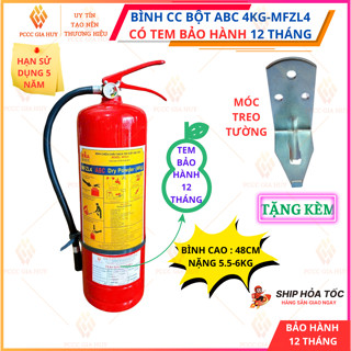 1 Bình chữa cháy bột ABC 4kg có tem kiểm định - tặng kèm móc treo