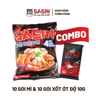 Combo 10 gói mì cay sasin vị kim chi 120g & 10 gói xốt ớt độ 10g
