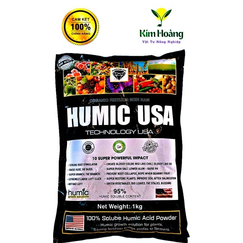 Humic USA chứa 95% humic bột mịn tan hoàn toàn gói 1kg
