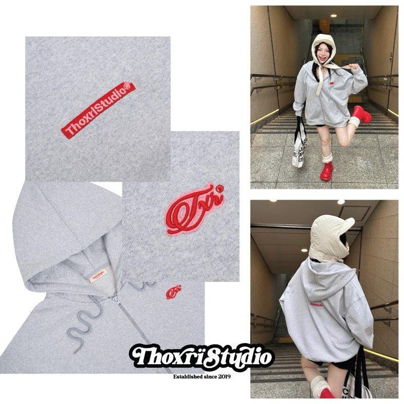 Áo khoác Hoodiezip MINI THOXRI nỉ chân cua mũ to