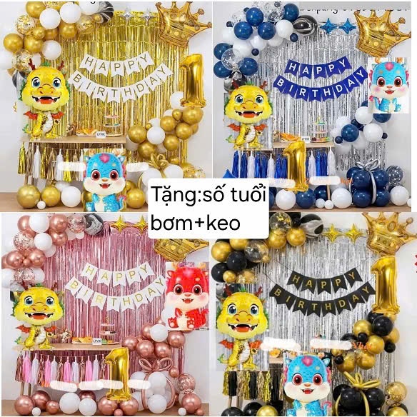 (MIỄN SHIP) Sét bóng bay trang trí sinh nhật cho bé tuổi Rồng, thôi nôi bé 1 tuổi,trang trí sinh nhậ