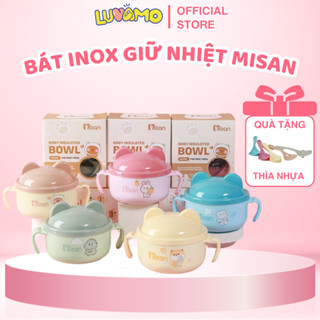Bát ăn dặm inox 304 Misan giữ nhiệt 2 lớp kèm nắp đậy và thìa nhựa an toàn cho bé Luvamo