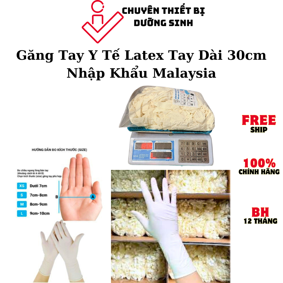 Găng Tay Y Tế Trắng Latex | Siêu Dai Dài 30cm Không Bột Nhập Khẩu Malaysia. Túi 500g 1000g