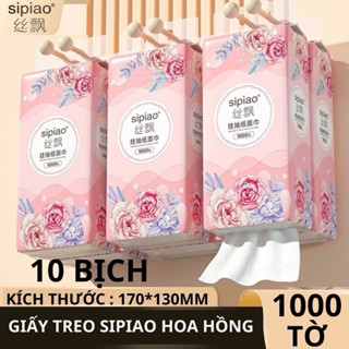 Thùng 10 Bịch Giấy Treo Đa Năng SIPIAO Hoa Hồng 4 Lớp 1000 Tờ Dai Mềm từ Bột Tre