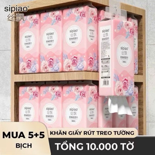 (HN) Thùng 10 Bịch Giấy Treo Đa Năng SIPIAO Hoa Hồng 4 Lớp 1000 Tờ Dai Mềm từ Bột Tre