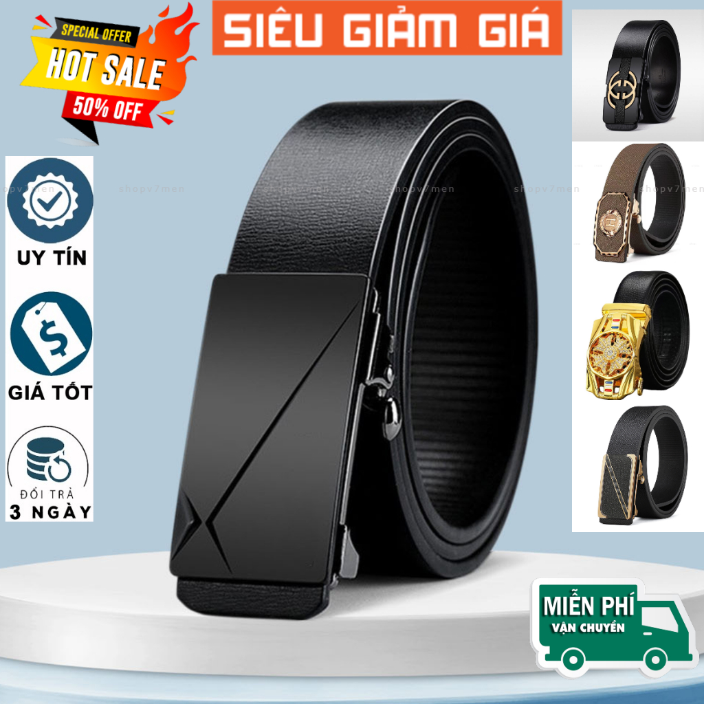 🎁 SỐC 🎁Thắt lưng nam da cao cấp V7men , dây lưng nam mặt khóa tự động sang trọng phong cách thời trang