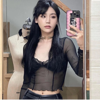 Áo lưới nữ,áo ren lưới croptop dài tay ôm body xuyên thấu sexy đi biển
