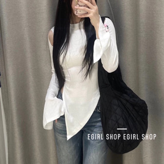 Áo thun nữ, áo len tăm vạt chéo dài tay EGIRL cá tính tôn dáng (hàng sẵn)