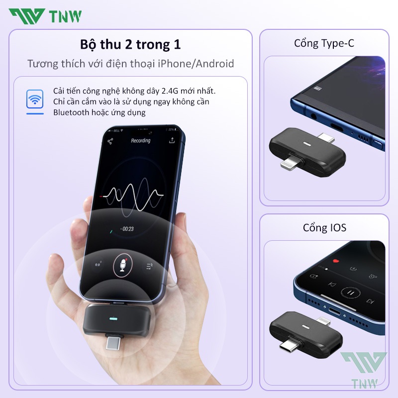 TNW A37 Micro Thu âm Không Dây Micro Livestream Micro Không Dây Cài Áo Thu Âm,Ghi âm không dây Clip on Mic | BigBuy360 - bigbuy360.vn