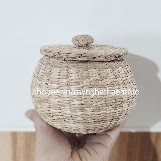 Giỏ tròn có nắp bằng cói nhỏ