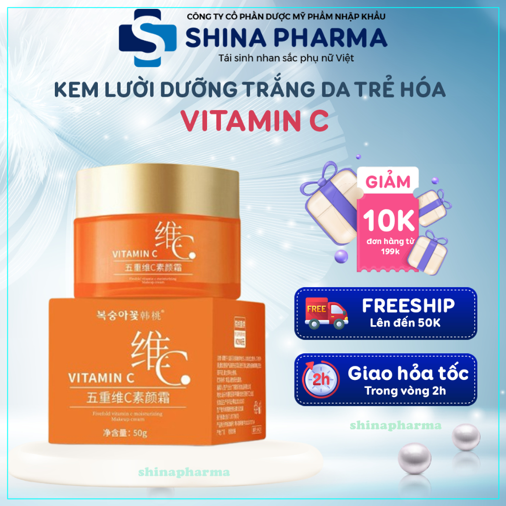 Kem Dưỡng TrắngDa Vitamin C - Kem Lười Vitamin C Dưỡng Trắng Da, Nâng Tông, Đều Màu, Trẻ Hóa Da, Chống Nắng SPF 30 PA+++