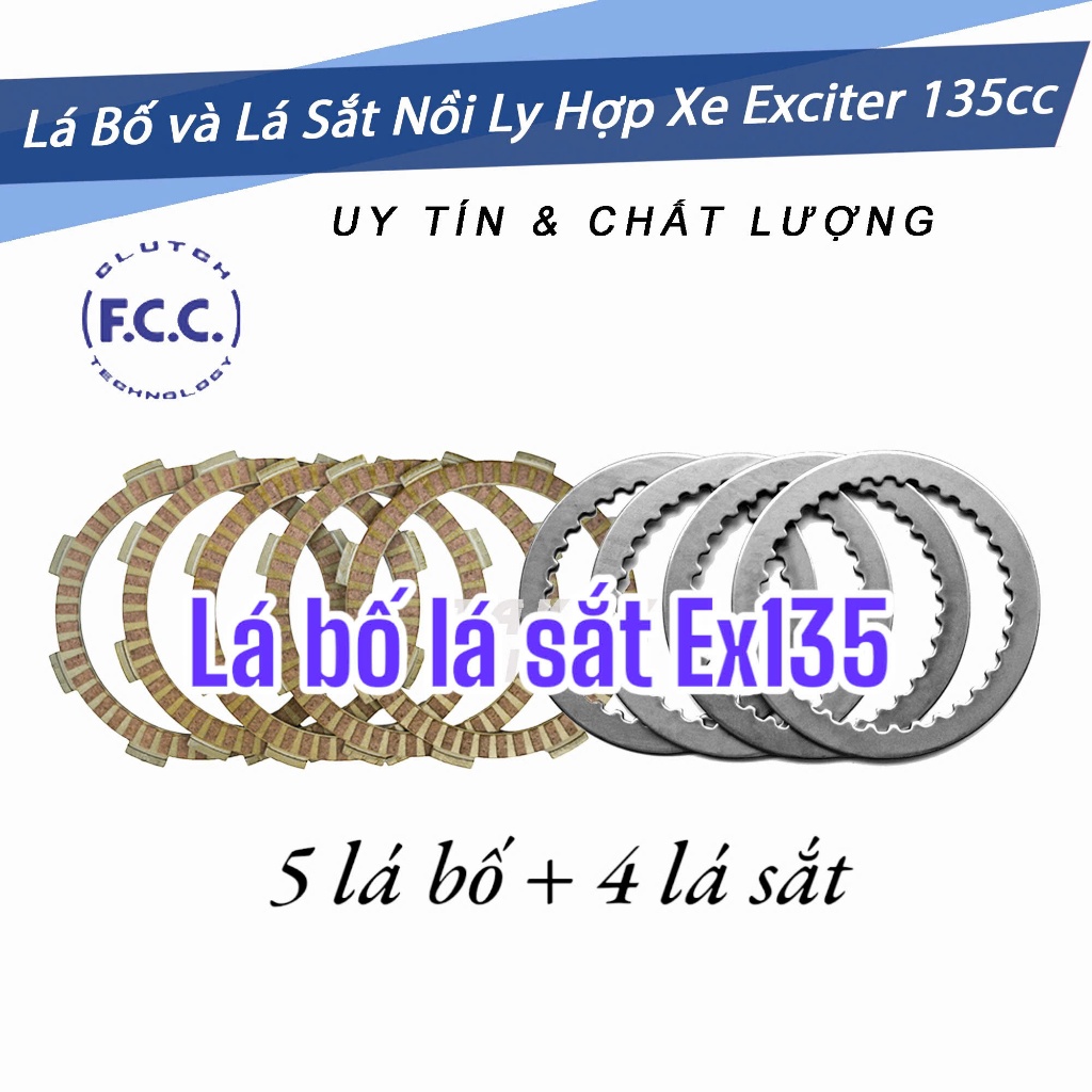 Lá Bố Nồi + Lá Sắt Exciter 135 côn tay trọn bộ thương hiệu FCC (gồm 5 lá bố và 4 lá sắt)