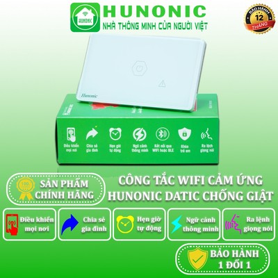 Công Tắc Thông Minh Wifi Cảm Ứng, Công Tắc Chống Giật Cho Bình Nóng Lạnh Hunonic Datic