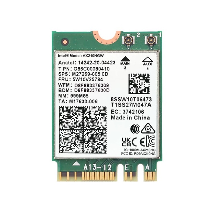 Intel AX210, M.2 wifi card, Wi-Fi 6E, 5374M, có bluetooth 5.3, ba băng tần 2.4G, 5.8G và 6G. Bộ kit 