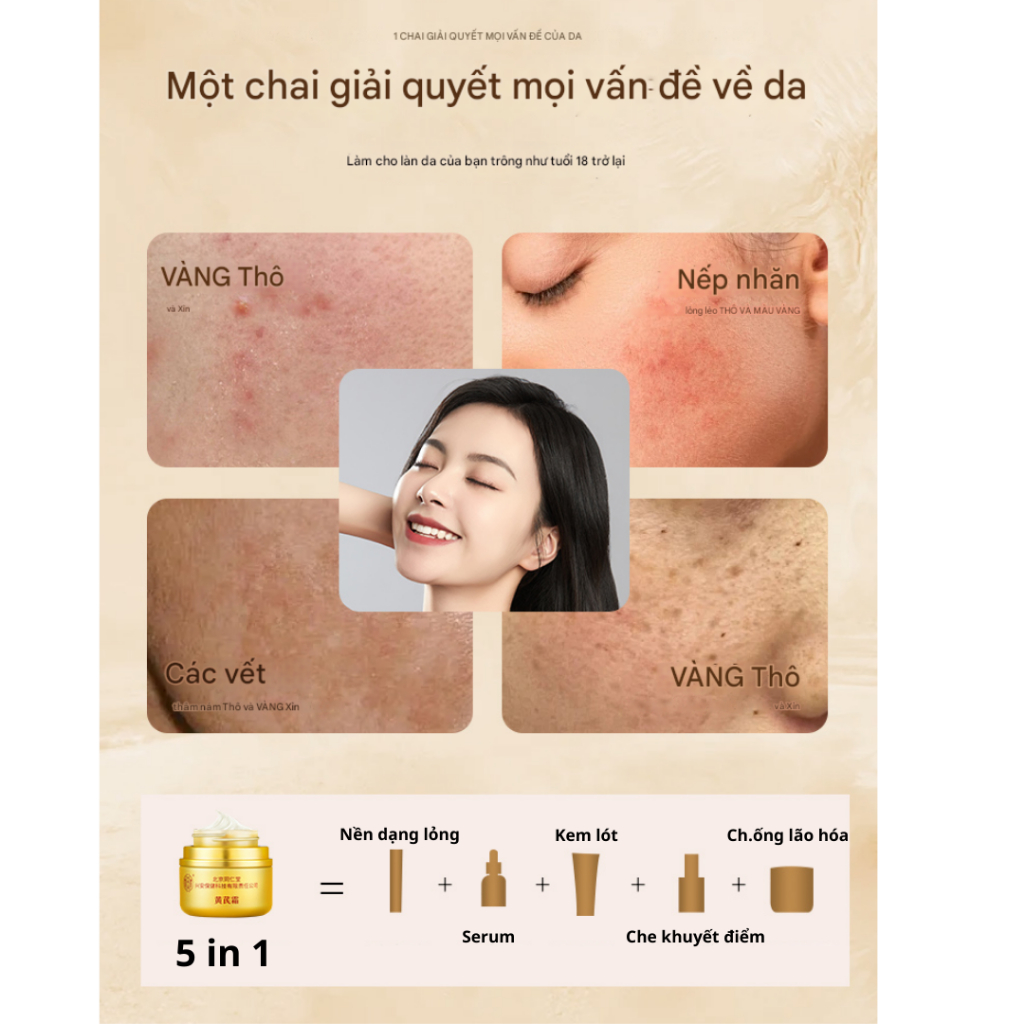 Kem dưỡng xương rồng 5in1 - Giúp trắng sáng da, cải thiện nếp nhăn, cho làn da săn chắc, giảm tàn nhang đồi mồi - QUINN