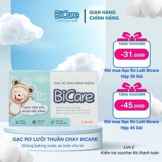 Gạc Rơ Lưỡi Thuần Chay BiCare - Gói Tẩm Ẩm Vệ Sinh Răng Miệng Cho Bé Từ Sơ Sinh, Hộp 10 gói