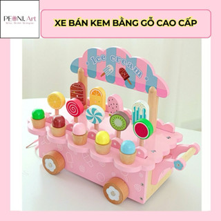 [PEONI] Bộ Đồ Chơi Xe Bán Kem Bằng Gỗ, Cửa Hàng Kem Montessori Giáo Dục Thông Minh Cho Bé Từ 2 Tuổi