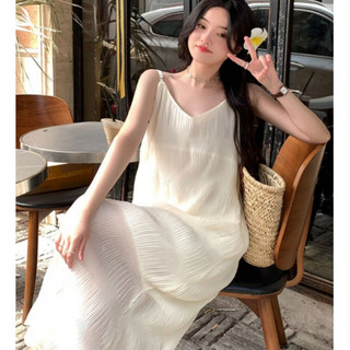 Đầm maxi nữ cổ V trơn màu dáng rộng, váy maxi 2 dây đi biển du lịch sang chảnh Hàn Quốc 3712