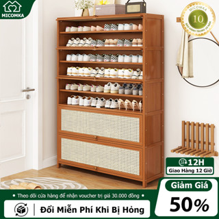 MIC Tủ đựng giày bằng tre chất liệu tre 10/9/7/8/6 tầng cửa đan lát thông thoáng kệ giày bằng tre